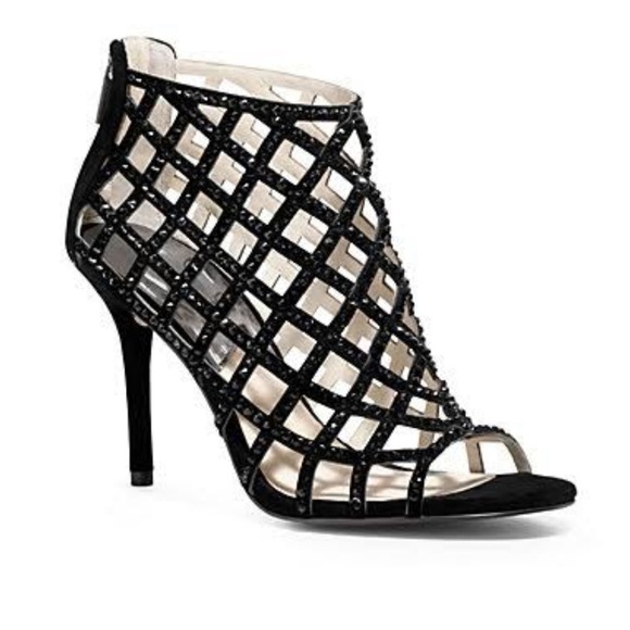 MICHAEL Michael Kors Yvonne rhinestone Caged Open Toe Sandals Black Suede 5 - Picture 1 of 10